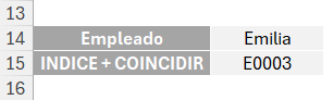 Función combinada índice y coincidir aplicada para devolver códigos automáticamente según selección de nombres.