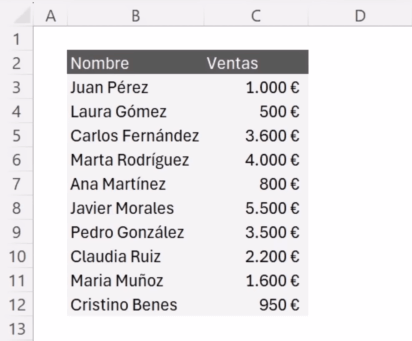 Base de datos en Excel