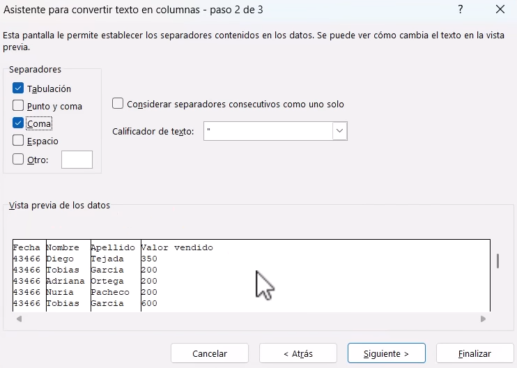 Texto en columnas en Excel: separar datos correctamente