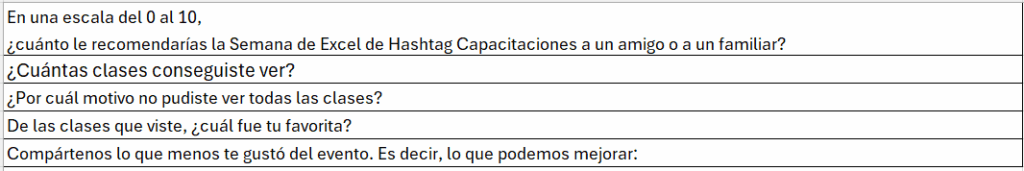 pregunta de encuesta para calcular NPS en Excel.