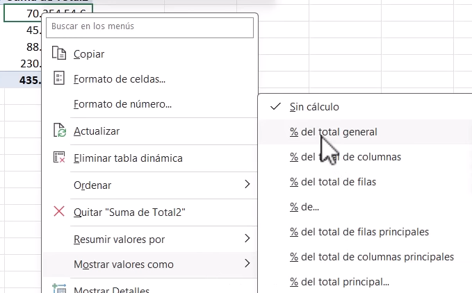 Como analizar porcentajes del total en Excel