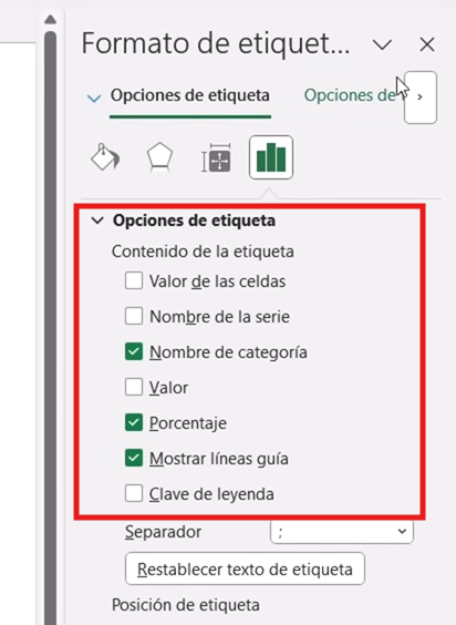 Opciones de etiqueta
