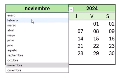 calendario Dinámico en Excel con validación de datos.