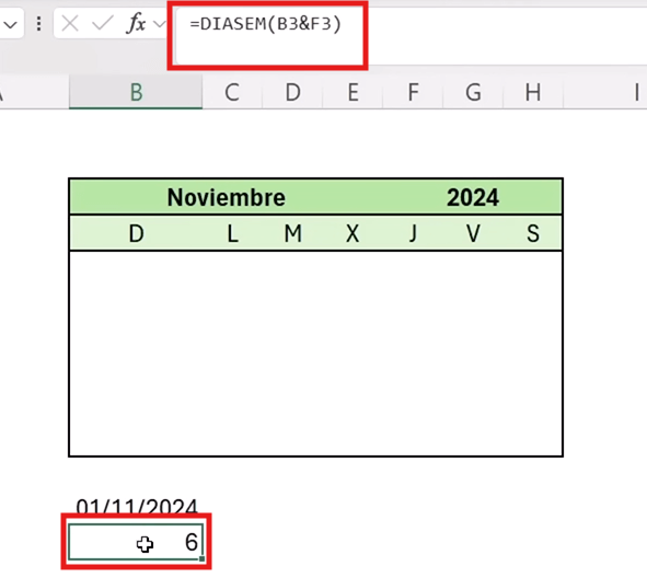  Función DIASEM Excel