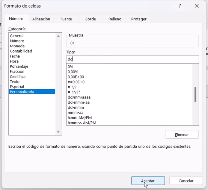 Formato de celdas personalizada
