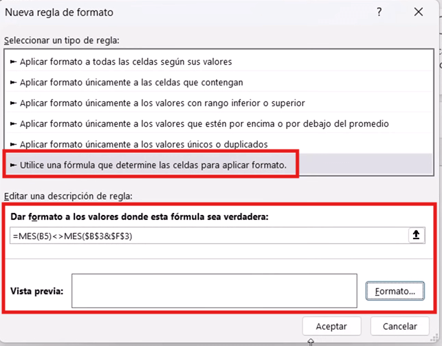 Ocultar días de otros meses con formato condicional