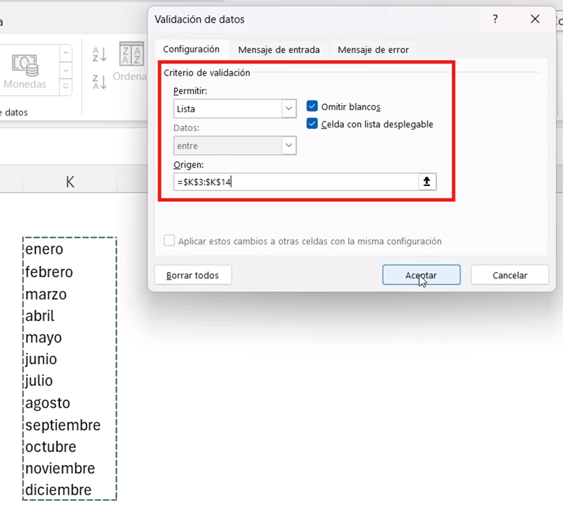 Validación de datos