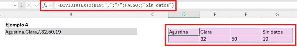 texto "Sin datos" en lugar de #N/D