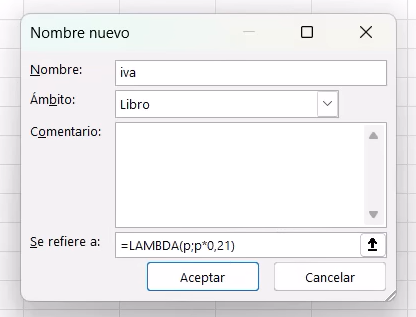 cómo guardar la función LAMBDA en el Administrador de nombres de Excel.
