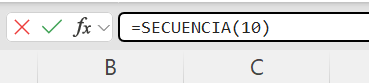 ejemplo visual de SECUENCIA generando números del 1 al 10 automáticamente en varias celdas