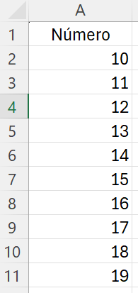 función SECUENCIA en Excel generando números consecutivos comenzando desde 10