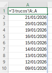 fórmula con punto en Excel rango dinámico sin ceros