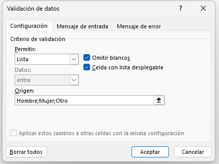herramienta validación de datos en Excel desde cero
