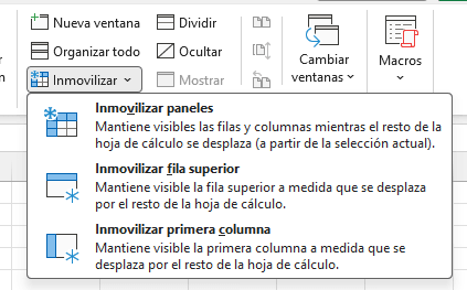 Inmovilizar Paneles en Excel
