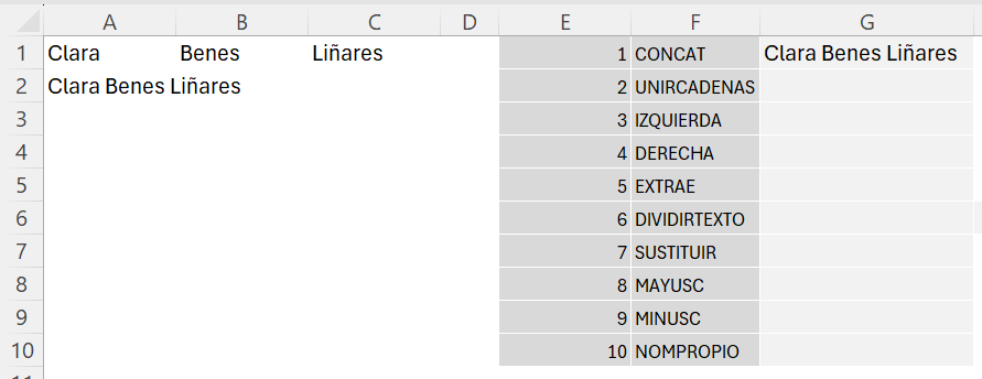 Función CONCAT en Excel: une celdas en una sola