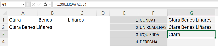 Función IZQUIERDA en Excel