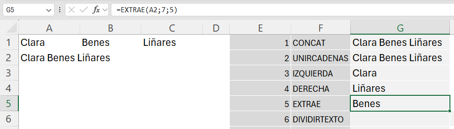 función EXTRAE en Excel