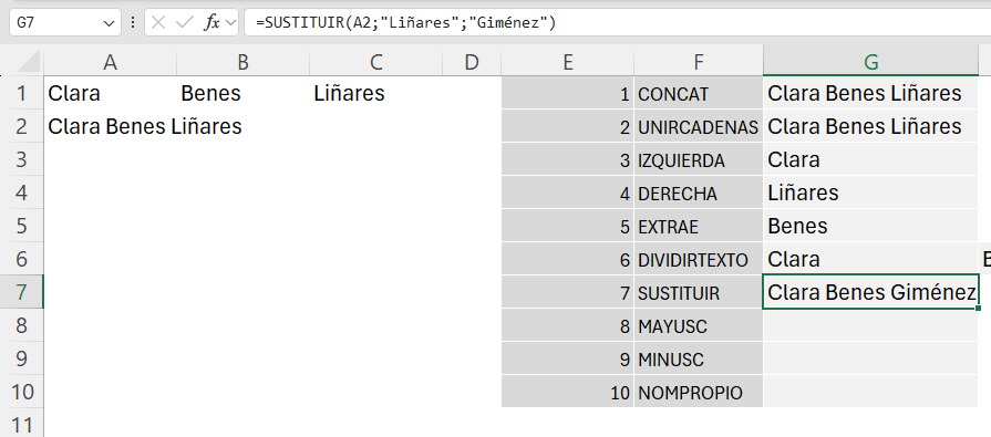 Función SUSTITUIR en Excel