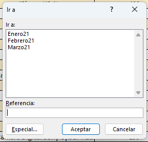 ventana Ir a en Excel