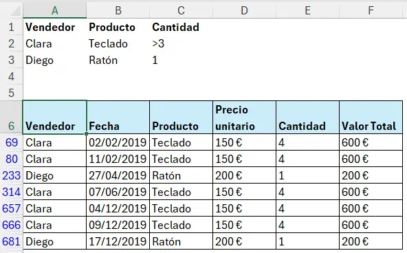 Filtro avanzado con 3 criterios en Excel
