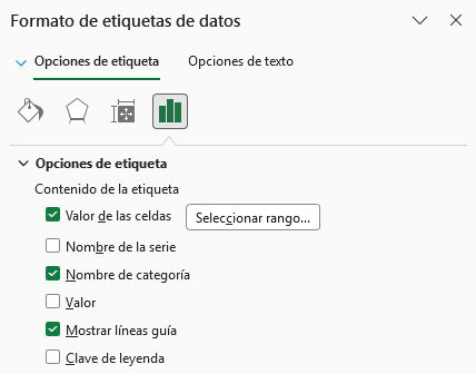 formato de etiquetas de datos en Excel
