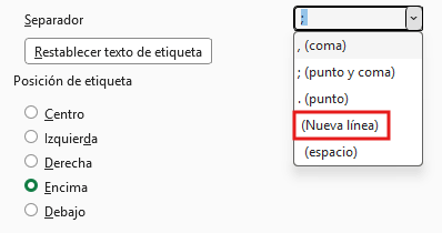Separador (nueva línea) en Excel
