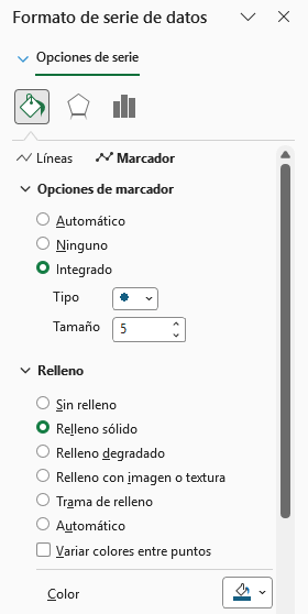 Opciones de marcador en Excel
