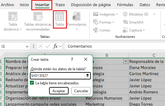 Conversión del rango en tabla
