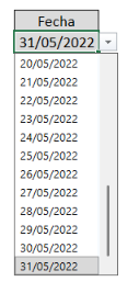 validación de datos en Excel para seleccionar fecha en curva S
