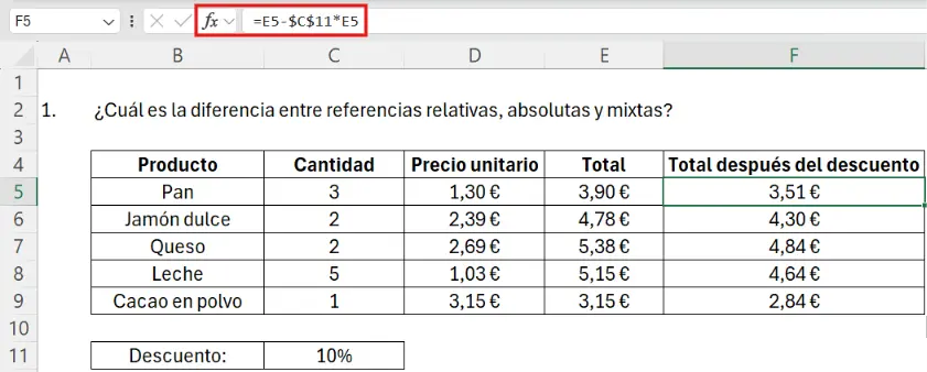 Cómo fijar una referencia absoluta con F4 en Excel