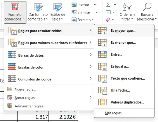 Formato condicional en Excel