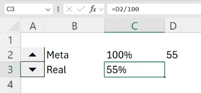 datos de meta y real para un gráfico de relleno de imagen en Excel
