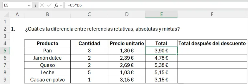 Referencias relativas en Excel
