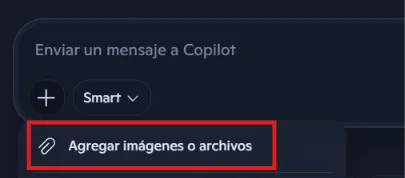 agregar imágenes o archivos en Copilot

