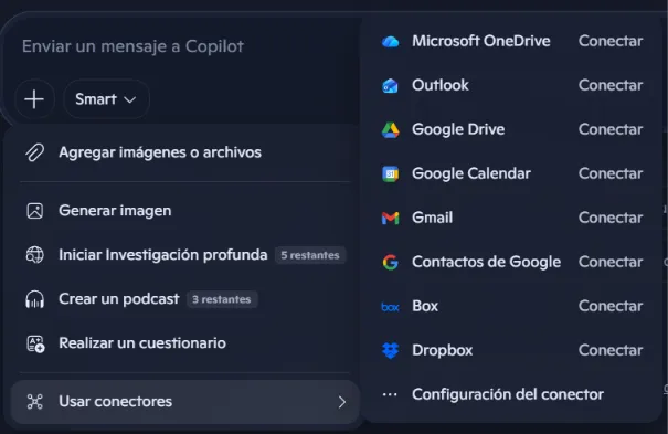 Conectores en Copilot