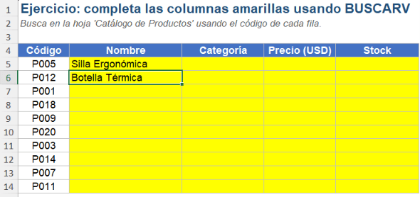 Resultado de BUSCARV en Excel
