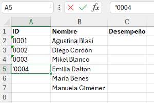 apóstrofo en Excel ceros a la izquierda y texto
