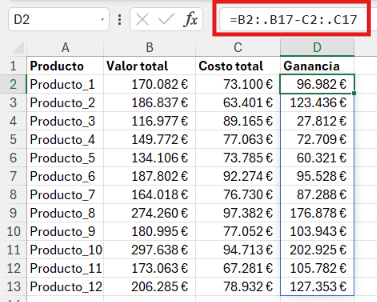 punto en fórmulas de Excel referencia de recorte sin ceros
